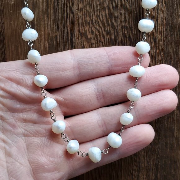 32 Inch Sterling Silver Rustic Genuine Pearls Long Necklace - Picture 1 of 7